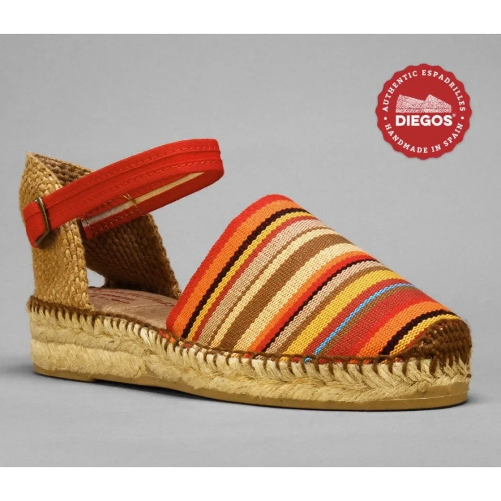 Diegos Handmade in Spain Striped Canvas Espadrille Wedge Sandals Size 39 US 8.5